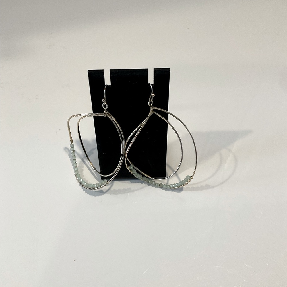 Hoop Gold Tone Earrings with Jade Stones